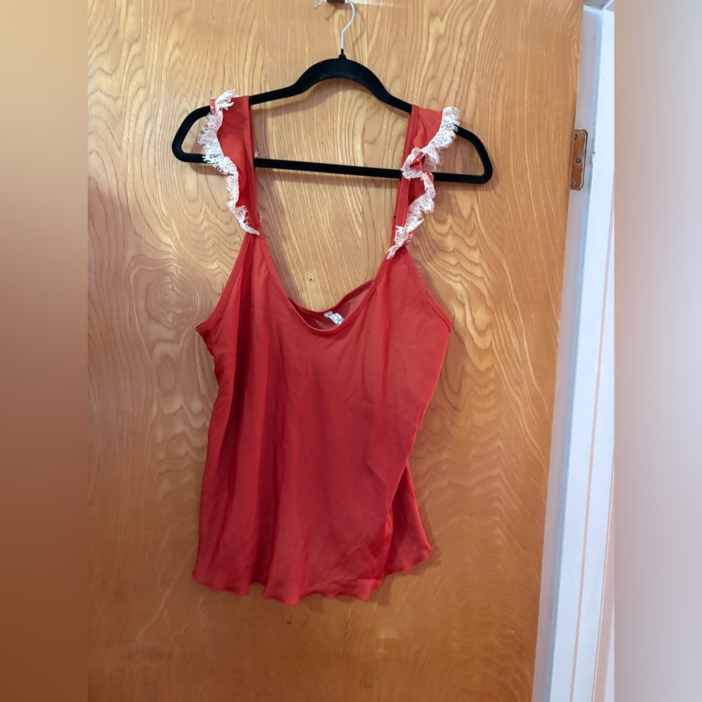 Free People Red Carnelian Camisole with Cream Ruffle Straps L - Picture 2 of 11